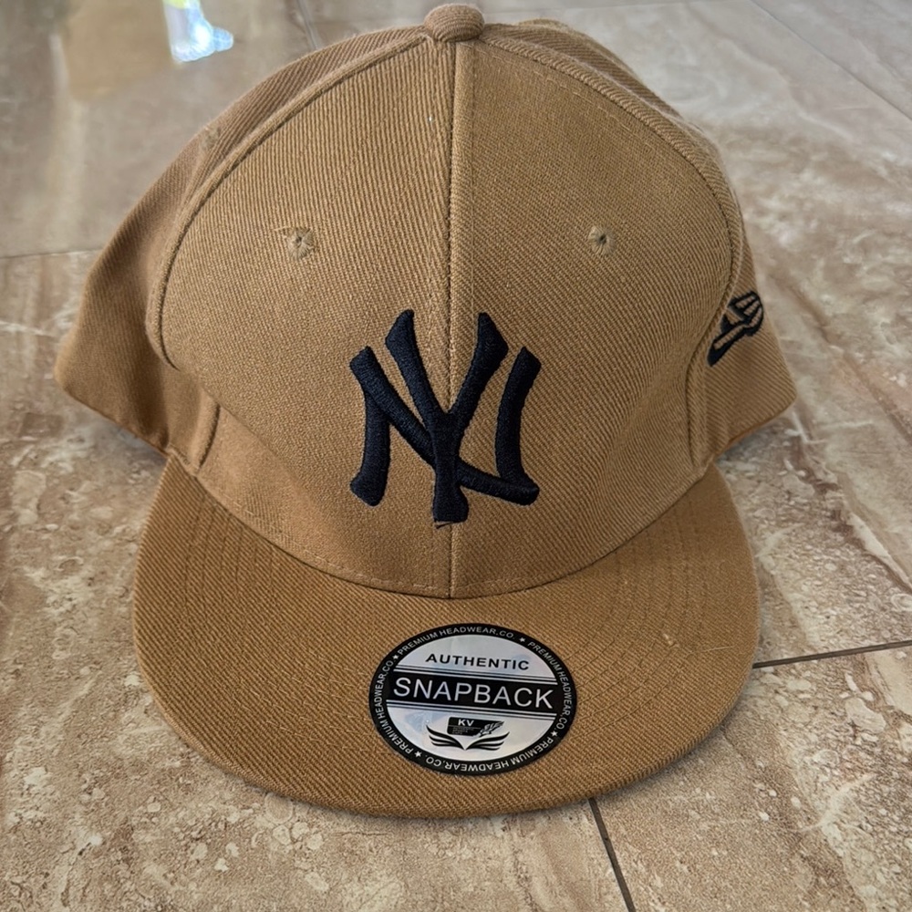 Tan Snapback Cap with Black Logo